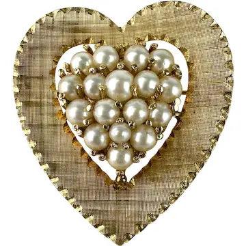 Vintage 14k Gold Pearl Heart Brooch or Pendant