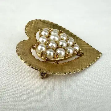 Vintage 14k Gold Pearl Heart Brooch or Pendant