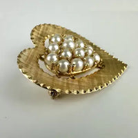 Vintage 14k Gold Pearl Heart Brooch or Pendant