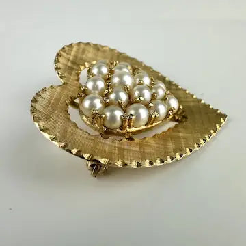 Vintage 14k Gold Pearl Heart Brooch or Pendant