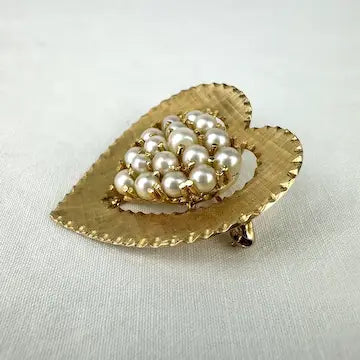 Vintage 14k Gold Pearl Heart Brooch or Pendant