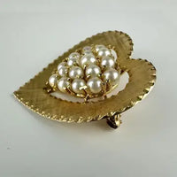 Vintage 14k Gold Pearl Heart Brooch or Pendant