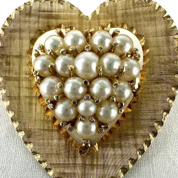 Vintage 14k Gold Pearl Heart Brooch or Pendant