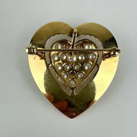Vintage 14k Gold Pearl Heart Brooch or Pendant