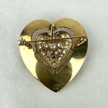 Vintage 14k Gold Pearl Heart Brooch or Pendant