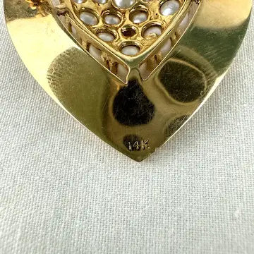 Vintage 14k Gold Pearl Heart Brooch or Pendant