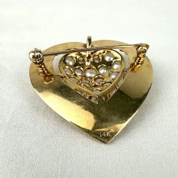 Vintage 14k Gold Pearl Heart Brooch or Pendant