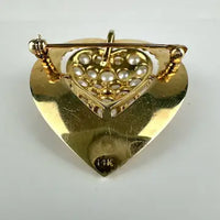 Vintage 14k Gold Pearl Heart Brooch or Pendant
