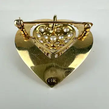 Vintage 14k Gold Pearl Heart Brooch or Pendant