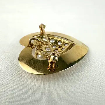 Vintage 14k Gold Pearl Heart Brooch or Pendant