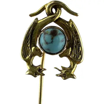 Vintage 14k Gold & Turquoise Phoenix Stick Pin