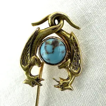 Vintage 14k Gold & Turquoise Phoenix Stick Pin