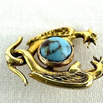 Vintage 14k Gold & Turquoise Phoenix Stick Pin