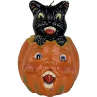 Vintage Black Cat and Choir Boy Pumpkin Halloween Candle