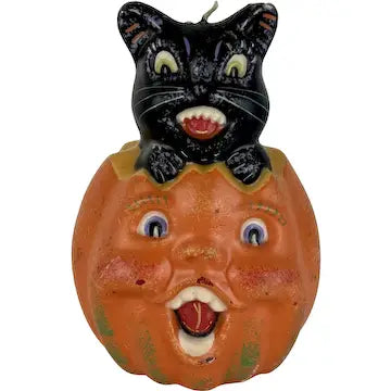 Vintage Black Cat and Choir Boy Pumpkin Halloween Candle