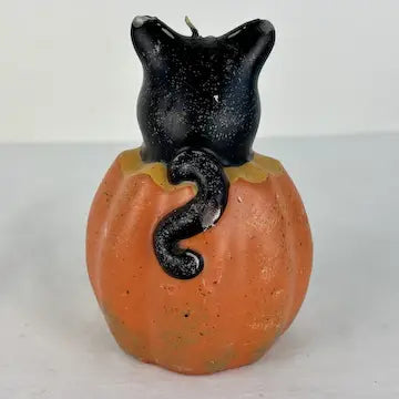 Vintage Black Cat and Choir Boy Pumpkin Halloween Candle