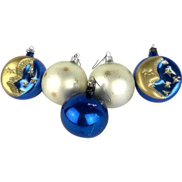 Vintage Blown Glass Moon and Star Ornaments