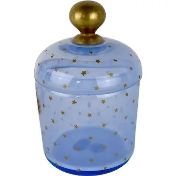 Vintage Blue Apothecary Jar with Stars Marked John Wanamaker