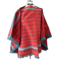 Vintage Bolivian Red Wool Fringed Poncho
