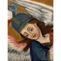 Vintage Cuzco Painting of Angel Holding a Scale and Stepping on a Serpent