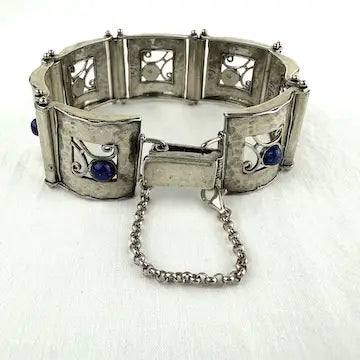 Vintage Didae Sterling and Lapis Link Bracelet 8” Length