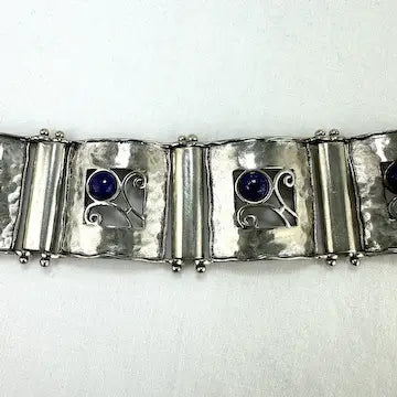 Vintage Didae Sterling and Lapis Link Bracelet 8” Length