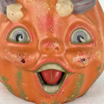 Vintage Folk Art Halloween Witch Choir Boy Pumpkin Candle