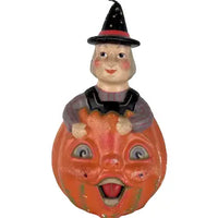 Vintage Folk Art Halloween Witch Choir Boy Pumpkin Candle