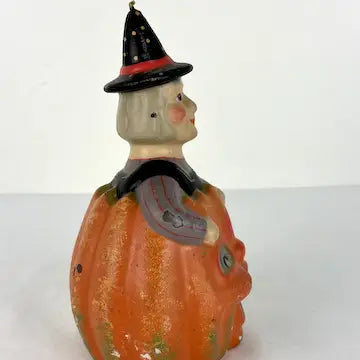 Vintage Folk Art Halloween Witch Choir Boy Pumpkin Candle