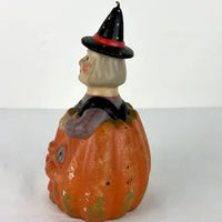 Vintage Folk Art Halloween Witch Choir Boy Pumpkin Candle