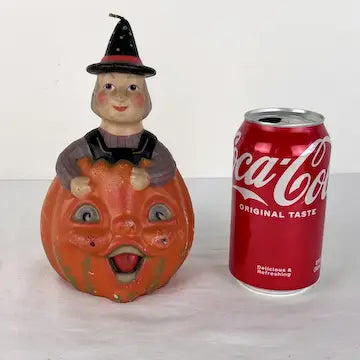Vintage Folk Art Halloween Witch Choir Boy Pumpkin Candle