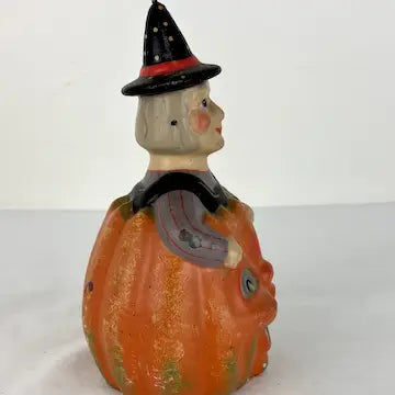 Vintage Folk Art Halloween Witch Choir Boy Pumpkin Candle