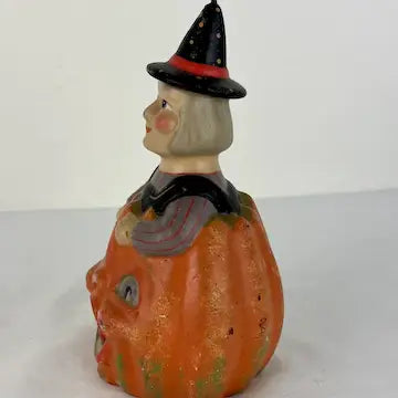 Vintage Folk Art Halloween Witch Choir Boy Pumpkin Candle
