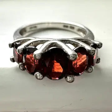Vintage Garnet and Sterling Silver Ring Size 7.5