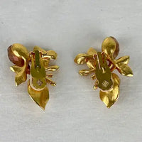 Vintage Gem Craft Gold Tone and Glass Stone Floral Earrings