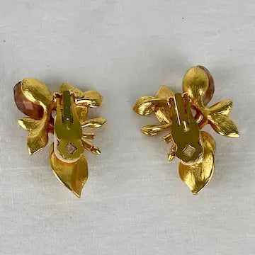 Vintage Gem Craft Gold Tone and Glass Stone Floral Earrings