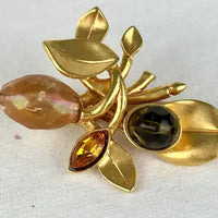 Vintage Gem Craft Gold Tone and Glass Stone Floral Earrings