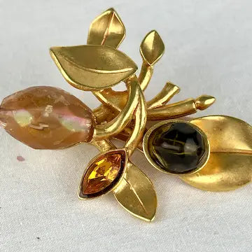 Vintage Gem Craft Gold Tone and Glass Stone Floral Earrings