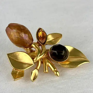 Vintage Gem Craft Gold Tone and Glass Stone Floral Earrings