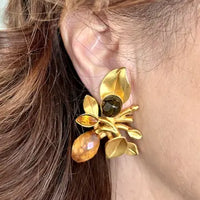 Vintage Gem Craft Gold Tone and Glass Stone Floral Earrings