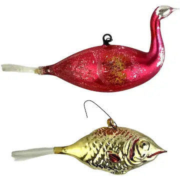 Vintage German Fish and Swan Ornaments with Spun Tails