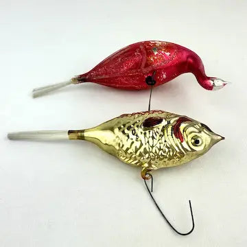 Vintage German Fish and Swan Ornaments with Spun Tails