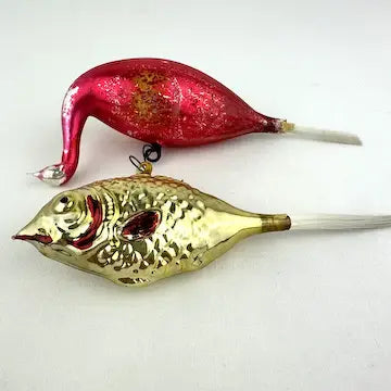Vintage German Fish and Swan Ornaments with Spun Tails