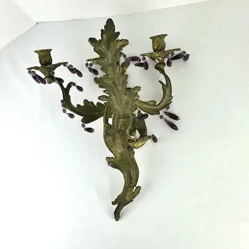 Vintage Glo-Mar Artworks Candelabra Sconce with Amethyst Glass Drops