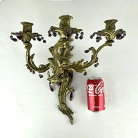 Vintage Glo-Mar Artworks Candelabra Sconce with Amethyst Glass Drops