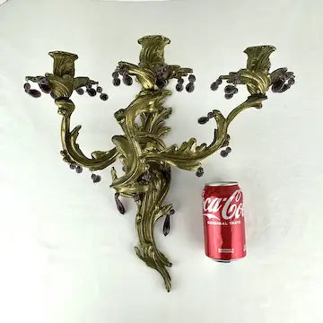 Vintage Glo-Mar Artworks Candelabra Sconce with Amethyst Glass Drops