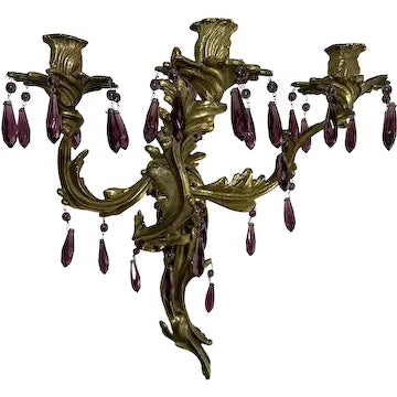 Vintage Glo-Mar Artworks Candelabra Sconce with Amethyst Glass Drops