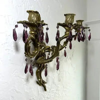 Vintage Glo-Mar Artworks Candelabra Sconce with Amethyst Glass Drops