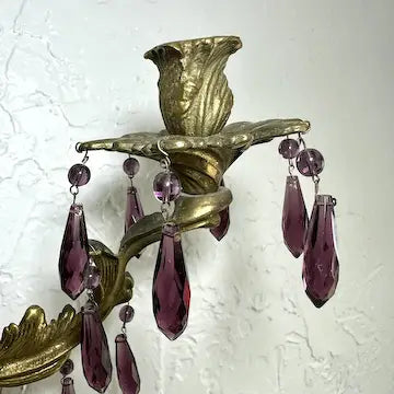 Vintage Glo-Mar Artworks Candelabra Sconce with Amethyst Glass Drops