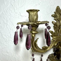 Vintage Glo-Mar Artworks Candelabra Sconce with Amethyst Glass Drops